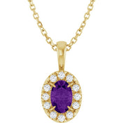 14K Yellow 6x4 mm Natural Amethyst & 1/10 CTW Natural Diamond 16-18" Necklace