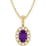 14K Yellow 6x4 mm Natural Amethyst & 1/10 CTW Natural Diamond 16-18" Necklace