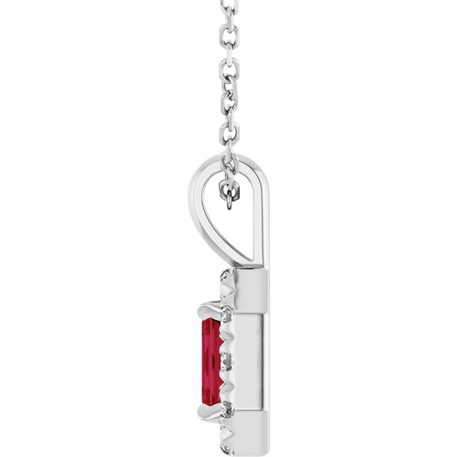 Sterling Silver 5x3 mm Lab-Grown Ruby & 1/8 CTW Natural Diamond 16-18" Necklace