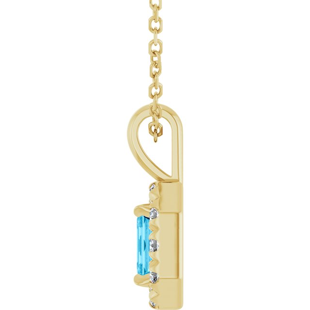 14K Yellow 5x3 mm Natural Aquamarine & 1/8 CTW Natural Diamond 16-18" Necklace