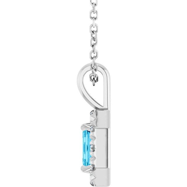 Platinum 5x3 mm Natural Aquamarine & 1/8 CTW Natural Diamond 16-18" Necklace