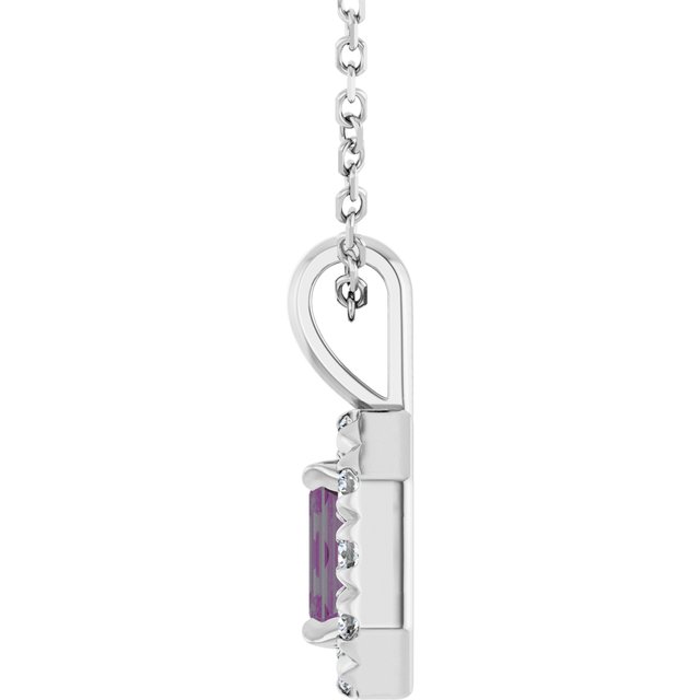 14K Lab-Grown Alexandrite & Natural Diamond Necklace 16-18" Length