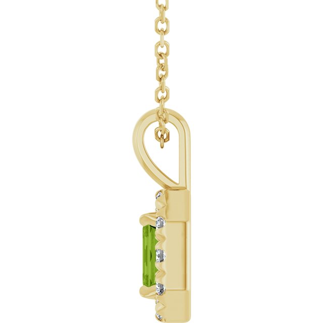 14K Yellow 5x3 mm Natural Peridot & 1/8 CTW Natural Diamond 16-18" Necklace
