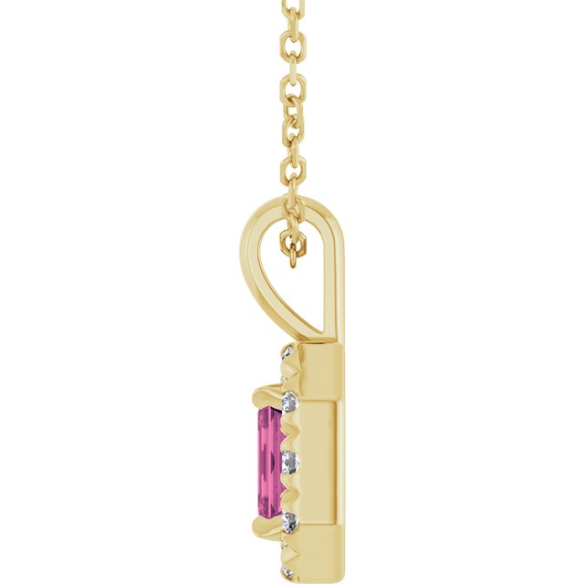 14K Yellow 5x3 mm Natural Pink Tourmaline & 1/8 CTW Natural Diamond 16-18" Necklace