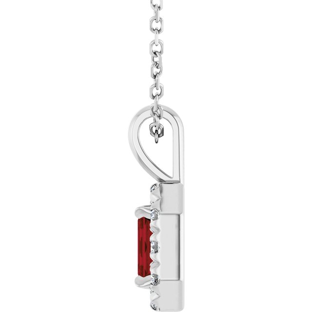 Sterling Silver 5x3 mm Natural Mozambique Garnet & 1/8 CTW Natural Diamond 16-18" Necklace