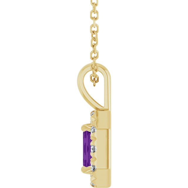 14K Yellow 5x3 mm Natural Amethyst & 1/8 CTW Natural Diamond 16-18" Necklace