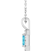 Platinum 5x3 mm Natural Blue Zircon & 1/8 CTW Natural Diamond 16-18" Necklace