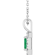 Sterling Silver 5x3 mm Natural Emerald & 1/8 CTW Natural Diamond 16-18" Necklace