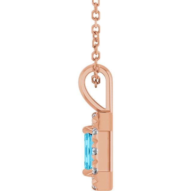 14K Rose 5x3 mm Natural Aquamarine & 1/8 CTW Natural Diamond 16-18" Necklace