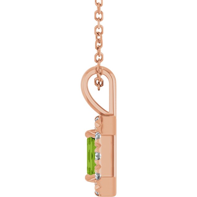 14K Rose 5x3 mm Natural Peridot & 1/8 CTW Natural Diamond 16-18" Necklace