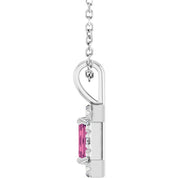 Sterling Silver 5x3 mm Natural Pink Tourmaline & 1/8 CTW Natural Diamond 16-18" Necklace