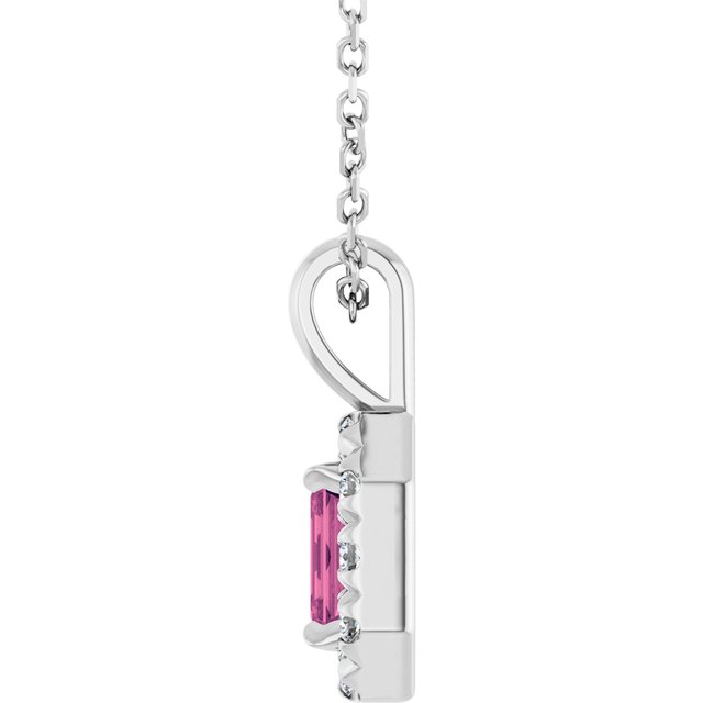 Sterling Silver 5x3 mm Natural Pink Tourmaline & 1/8 CTW Natural Diamond 16-18" Necklace