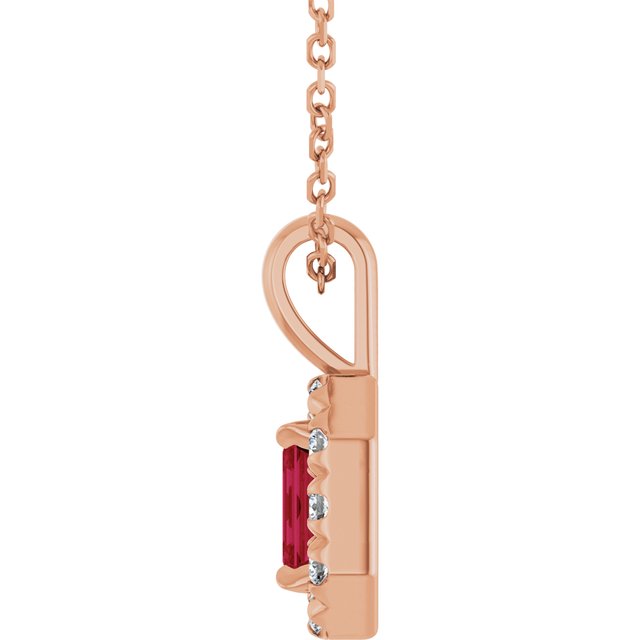 14K Rose 5x3 mm Lab-Grown Ruby & 1/8 CTW Natural Diamond 16-18" Necklace