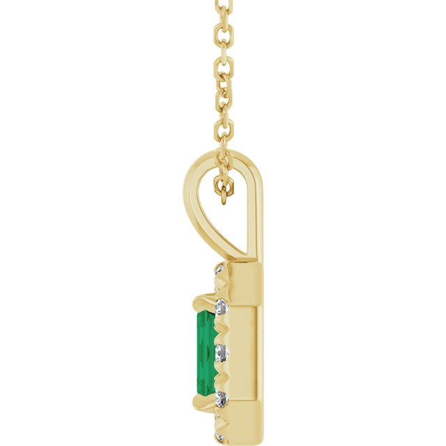 14K Yellow 5x3 mm Lab-Grown Emerald & 1/8 CTW Natural Diamond 16-18" Necklace