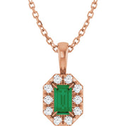 14K Rose 5x3 mm Natural Emerald & 1/8 CTW Natural Diamond 16-18" Necklace