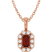 14K Rose 5x3 mm Natural Mozambique Garnet & 1/8 CTW Natural Diamond 16-18" Necklace