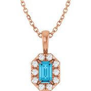 14K Rose 5x3 mm Natural Aquamarine & 1/8 CTW Natural Diamond 16-18" Necklace
