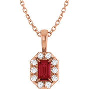14K Rose 5x3 mm Natural Ruby & 1/8 CTW Natural Diamond 16-18" Necklace