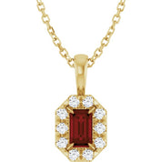 14K Yellow 5x3 mm Natural Mozambique Garnet & 1/8 CTW Natural Diamond 16-18" Necklace