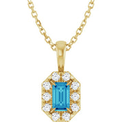 14K Yellow 5x3 mm Natural Blue Zircon & 1/8 CTW Natural Diamond 16-18" Necklace