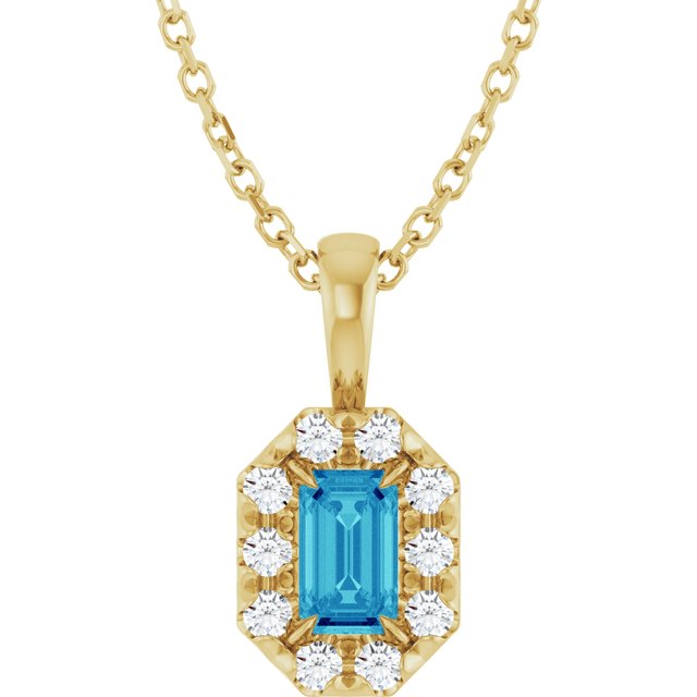 14K Yellow 5x3 mm Natural Blue Zircon & 1/8 CTW Natural Diamond 16-18" Necklace
