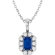 Sterling Silver 5x3 mm Lab-Grown Blue Sapphire & 1/8 CTW Natural Diamond 16-18" Necklace