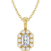 14K Yellow 5x3 mm Natural White Sapphire French-Set Halo-Style 16-18" Necklace