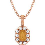 14K Rose 5x3 mm Natural Citrine & 1/8 CTW Natural Diamond 16-18" Necklace