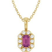 14K Yellow 5x3 mm Natural Pink Tourmaline & 1/8 CTW Natural Diamond 16-18" Necklace