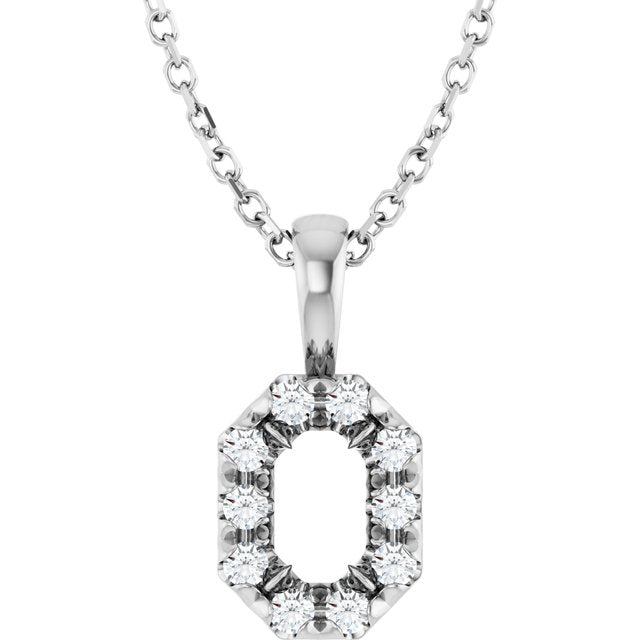 14K White 5x3 mm Emerald 1/8 CTW Natural Diamond Semi-Set 16-18" Necklace