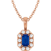 14K Rose 5x3 mm Lab-Grown Blue Sapphire & 1/8 CTW Natural Diamond 16-18" Necklace