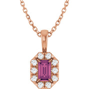 14K Rose 5x3 mm Natural Pink Tourmaline & 1/8 CTW Natural Diamond 16-18" Necklace