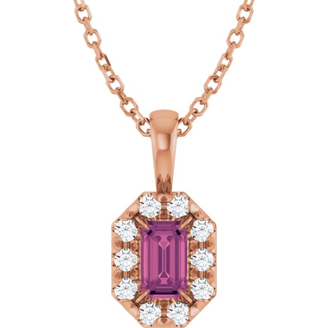 14K Rose 5x3 mm Natural Pink Tourmaline & 1/8 CTW Natural Diamond 16-18" Necklace