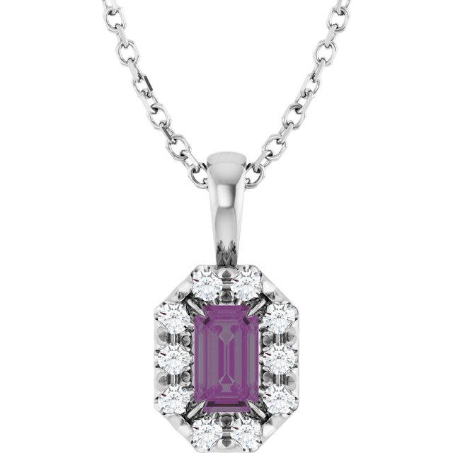14K Lab-Grown Alexandrite & Natural Diamond Necklace 16-18" Length