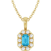 14K Yellow 5x3 mm Natural Aquamarine & 1/8 CTW Natural Diamond 16-18" Necklace