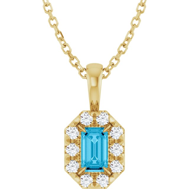 14K Yellow 5x3 mm Natural Aquamarine & 1/8 CTW Natural Diamond 16-18" Necklace