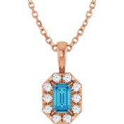 14K Rose 5x3 mm Natural Blue Zircon & 1/8 CTW Natural Diamond 16-18" Necklace