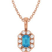 14K Rose 5x3 mm Natural Blue Zircon & 1/8 CTW Natural Diamond 16-18" Necklace