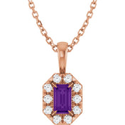 14K Rose 5x3 mm Natural Amethyst & 1/8 CTW Natural Diamond 16-18" Necklace