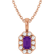 14K Rose 5x3 mm Natural Amethyst & 1/8 CTW Natural Diamond 16-18" Necklace