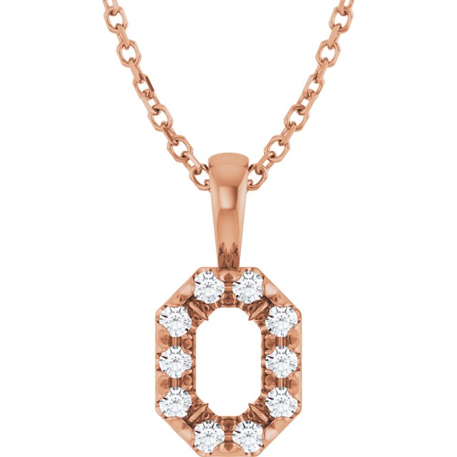 14K Rose 5x3 mm Emerald 1/8 CTW Natural Diamond Semi-Set 16-18" Necklace