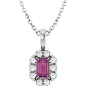 Sterling Silver 5x3 mm Natural Pink Tourmaline & 1/8 CTW Natural Diamond 16-18" Necklace