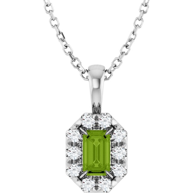Sterling Silver 5x3 mm Natural Peridot & 1/8 CTW Natural Diamond 16-18" Necklace