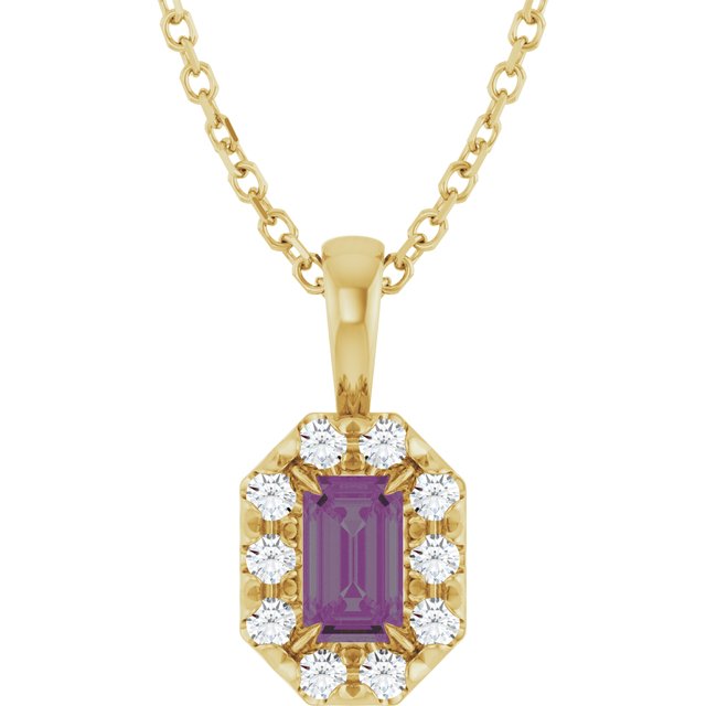 14K Lab-Grown Alexandrite & Natural Diamond Necklace 16-18" Length