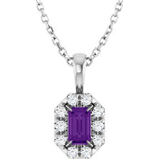 14K White 5x3 mm Natural Amethyst & 1/8 CTW Natural Diamond 16-18" Necklace