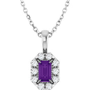 14K White 5x3 mm Natural Amethyst & 1/8 CTW Natural Diamond 16-18" Necklace
