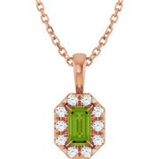 14K Rose 5x3 mm Natural Peridot & 1/8 CTW Natural Diamond 16-18" Necklace