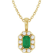 14K Yellow 5x3 mm Lab-Grown Emerald & 1/8 CTW Natural Diamond 16-18" Necklace