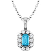 Platinum 5x3 mm Natural Aquamarine & 1/8 CTW Natural Diamond 16-18" Necklace