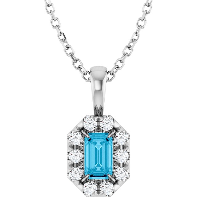 Platinum 5x3 mm Natural Aquamarine & 1/8 CTW Natural Diamond 16-18" Necklace